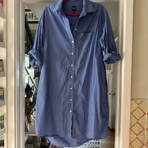 Blue/ white pinstriped oversized shirt dress/tunic